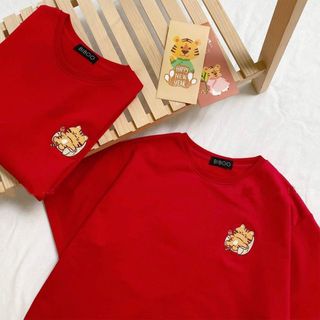 Áo phông nữ form rộng hàng thiết kế cao cấp thêu chú hổ xinh xắn màu đỏ tôn da chất vải cotton siêu đẹp freesize mã bán chạy