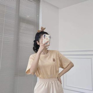 Áo phông nữ gam màu pastel in hình chú gấu nhỏ đơn giản cá tính áo thun nữ bán chạy mẫu mới năm 2022