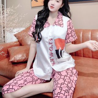 Đồ bộ nữ mặc nhà pijama Satin in gấu xám lửng