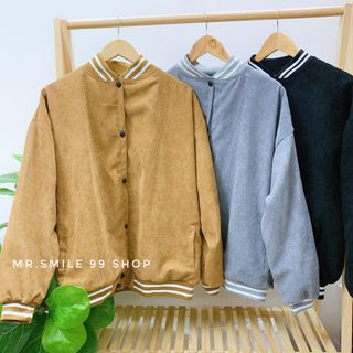 Áo khoác Nam Bomber nhung tăm Nam Nữ Unisex Form Rộng Oversize Cao cấp Phong Cách Hàn quốc Street Style Mr.Smile 99