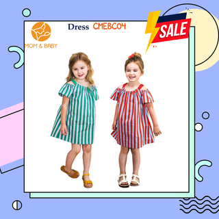 CMEBC04 -Thời Trang Trẻ Em - Set Váy Ngắn Hở Vai Họa Tiết Sọc Đứng - Hàng Nội Địa Hàn Quốc. giá sỉ