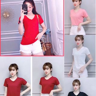 Áo thun thái cổ tim trơn form dưới 60kg Xưởng may YoYo chuyên sỉ áo thun thái
