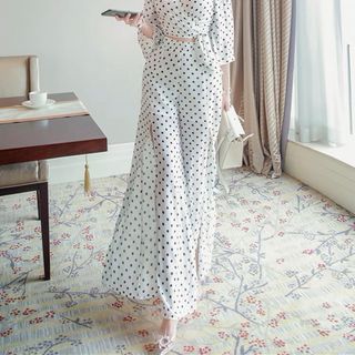 SET ÁO HỞ VAI QN XẺ TÀ CHẤM BI- HUYỀN XMĐT