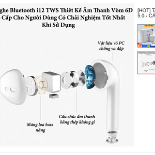 Tai Nghe cao cấp i12 TWS Bluetcooth 5.0 - CẢM ỨNG 4.7