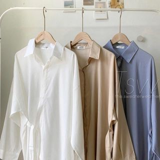 Áo sơ mi dây buộc eo chất lụa hàn , mát không nhăn