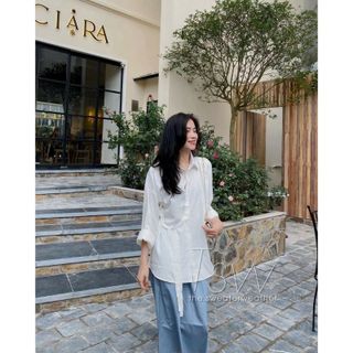 Áo sơ mi dây buộc eo chất lụa hàn , mát không nhăn
