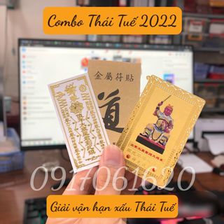 Combo Thái Tuế 2022, Kim Bài Thái Tuế 2022 Chất Liệu Đồng + Thái Tuế 2002 Dán Điện Thoại hóa giải điều không may mắn giá sỉ