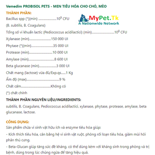 Vemedim PROBISOL PETS - MEN TIÊU HÓA CHO CHÓ, MÈO 5g