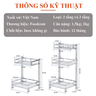 Kệ gia vị inox đa năng Foodcom - Made in Việt Nam - Loại 3 tầng