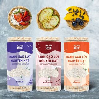 COMBO 3 CÂY BÁNH GẠO LỨT NGUYÊN HẠT VỊ YẾN MẠCH, HUYẾT RỒNG, TÍM THAN - HAPPI OHA