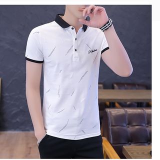 áo cổ trụ in trắng xám