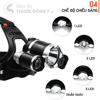 ĐÈN PIN ĐỘI ĐẦU 3 BÓNG HEADLIGHT - ĐÈN PIN T6 SIÊU SÁNG - KÈM SẠC & 2 PIN/