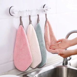 Khăn lau tay bát chén đĩa đa năng vuông có dây treo nhiều màu