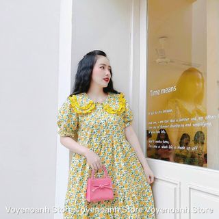 đầm bông lụa kiểu baby cổ bèo tầng tay ngắn