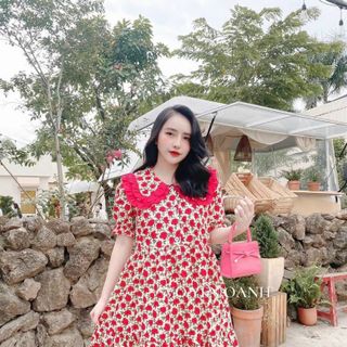 đầm bông lụa kiểu baby cổ bèo tầng tay ngắn