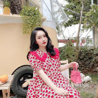 đầm bông lụa kiểu baby cổ bèo tầng tay ngắn