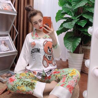 Đồ bộ nữ mặc nhà pijama Satin - mango dài dài
