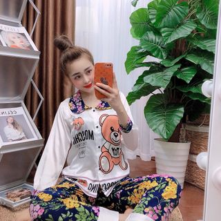 Đồ bộ nữ mặc nhà pijama Satin - mango dài dài