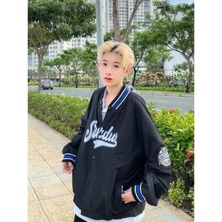 Áo khoác dù bomber chữ chất dù 2 lớp mịn