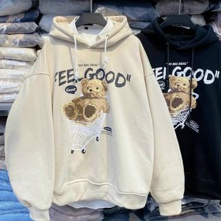 áo hoodie chất nỉ bông mịn nón 2 lớp bự gấu, form dưới 70kg