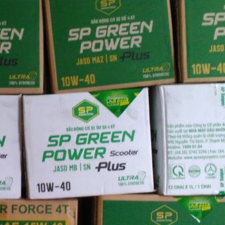 - Thùng 12 chai dầu nhờn dầu nhớt xe tay ga SaigonPetro SP Green Power Scotter Plus SN 10W-40 Chai 0.8L Dầu Tổng Hợp