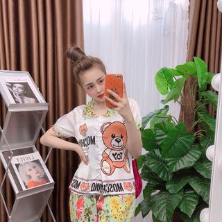 Đồ bộ nữ mặc nhà pijama Satin - mango gấu lửng