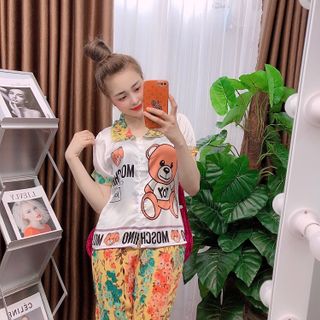 Đồ bộ nữ mặc nhà pijama Satin - mango gấu lửng