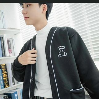 Áo khoác chống nắng cadigan logo thêu chạy sọc viền