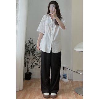 Áo sơ mi học sinh chất kate mịn kiểu tay lỡ form 50kg đến 68kg