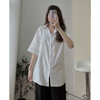 Áo sơ mi học sinh chất kate mịn kiểu tay lỡ form 50kg đến 68kg