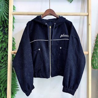 Áo khoác nhung kiểu cánh dơi form lửng,logo thêu
