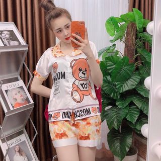 Đồ bộ nữ mặc nhà pịama Satin - Mango Gấu Đùi