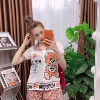 Đồ bộ nữ mặc nhà pịama Satin - Mango Gấu Đùi
