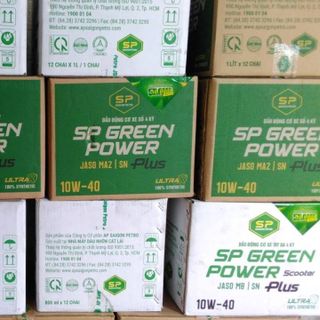 ùng 12 chai dầu nhờn dầu nhớt xe số Saigonpetro - SP Green Power Plus SN 10W40 - Chai 0.8 L Dầu tổng hợp 100%