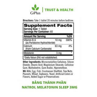 Viên Uống Hỗ Trợ Giấc Ngủ Natrol Melatonin Sleep Hàm Lượng Thấp 3mg (60 viên/Lọ)