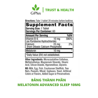 Viên Uống Hỗ Trợ Giấc Ngủ Natrol Melatonin Advanced Sleep 10mg (60 Viên/Lọ)