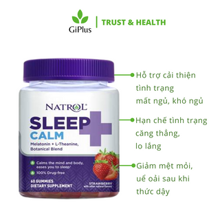 Kẹo Dẻo Hỗ Trợ Giấc Ngủ Ngon Natrol Sleep + Calm Gummy Strawberry (60 viên/ lọ)