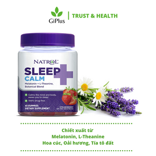 Kẹo Dẻo Hỗ Trợ Giấc Ngủ Ngon Natrol Sleep + Calm Gummy Strawberry (60 viên/ lọ)