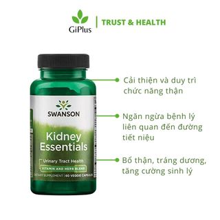 Viên Uống Bổ Thận, Hỗ Trợ Hệ Tiết Niệu Khỏe Mạnh Swanson Kidney Essentials (60 Viên/Lọ)