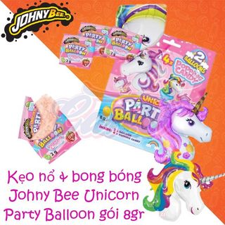 KẸO NỔ BÓNG THỔI HÌNH NGỰA - JOHNY BEE UNICORN PARTY BALLOON (16 bịch x 8gr/HỘP, 6 HỘP/thùng) (96 bịch/thùng)