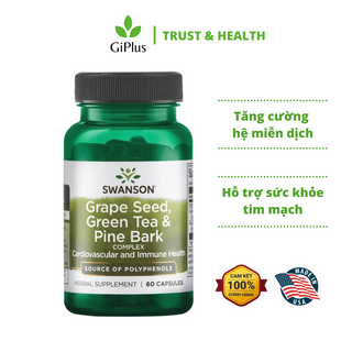 Viên Uống Hỗ Trợ Tim Mạch Và Miễn Dịch Swanson Grape Seed, Green Tea & Pine Bark (60 Viên/Lọ)