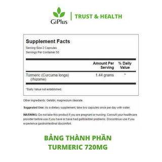 Viên Uống Tinh Chất Nghệ Swanson Turmeric 720mg (100 viên/lọ)