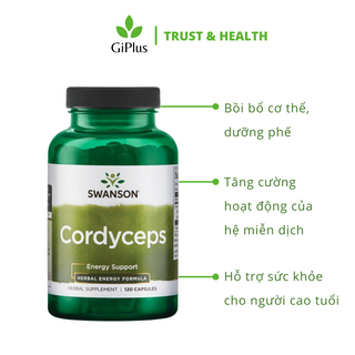Viên Uống Đông Trùng Hạ Thảo Swanson Cordyceps 600mg (120 Viên/Lọ)