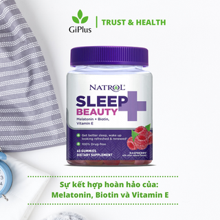 Kẹo Dẻo Hỗ Trợ Giấc Ngủ, Đẹp Da, Dài Tóc Natrol Sleep + Beauty Gummy Raspberry (60 Viên/lọ)