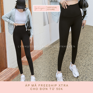 Quần Legging Nữ Dài Nâng Mông Cạp Cao Thun Lạnh Lynhuyen - Màu Đen - Q010
