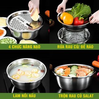 Bộ rổ - chậu INOX bào rau củ quả