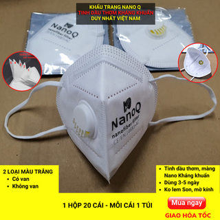 Khẩu trang N95 y tế kháng khuẩn Nano Q 5 lớp có màng lọc Nano tinh dầu (1 HỘP) ngăn bụi mịn ôm khít mặt và thoáng đẹp