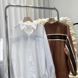 Chuyên sỉ áo sơ mi viền dây lưng hai màu nâu trắng Xưởng may YoYo chuyên sỉ thun thái