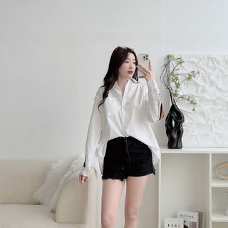 Chuyên sỉ áo sơ mi viền dây lưng hai màu nâu trắng Xưởng may YoYo chuyên sỉ thun thái