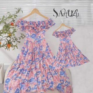 set đôi mẹ bé mẫu đầm hoa tím nhẹ nhàng dịu dàng [sahulu]